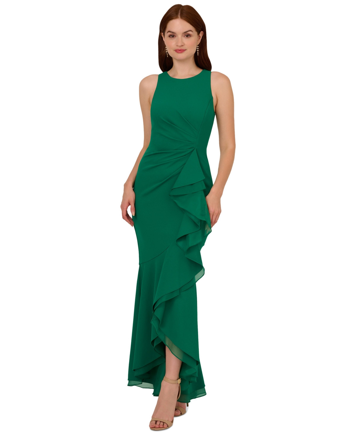 Adrianna Papell Women's Sleeveless Ruffled High-Low Gown - Radiant Emerald | Macy's AU | APAC