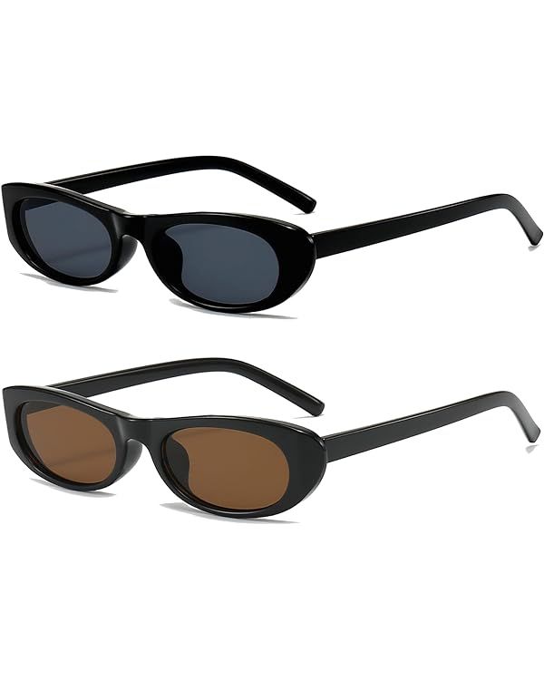 EYLRIM Trend Narrow Cat Eye Sunglasses for Women Fashion Small Oval Sun Glasses Black Shades | Amazon (US)