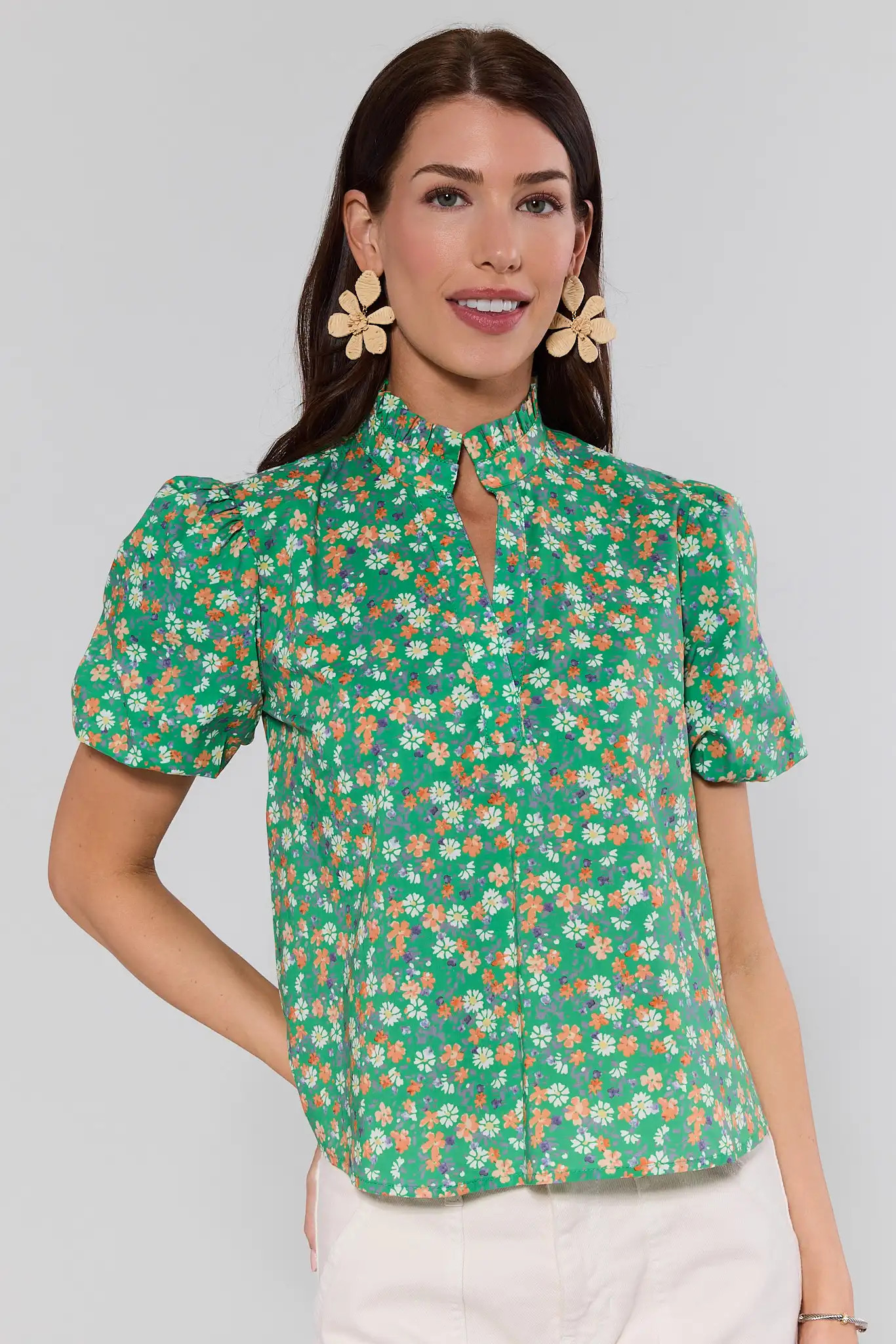 Kathleen Green Floral Print Top | Avara