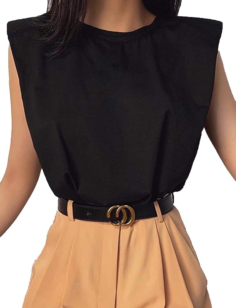 MISSACTIVER Women Summer Loose Slim Tank Top Solid Cotton Sleeveless Vest Round Neck Cami Shoulde... | Amazon (US)