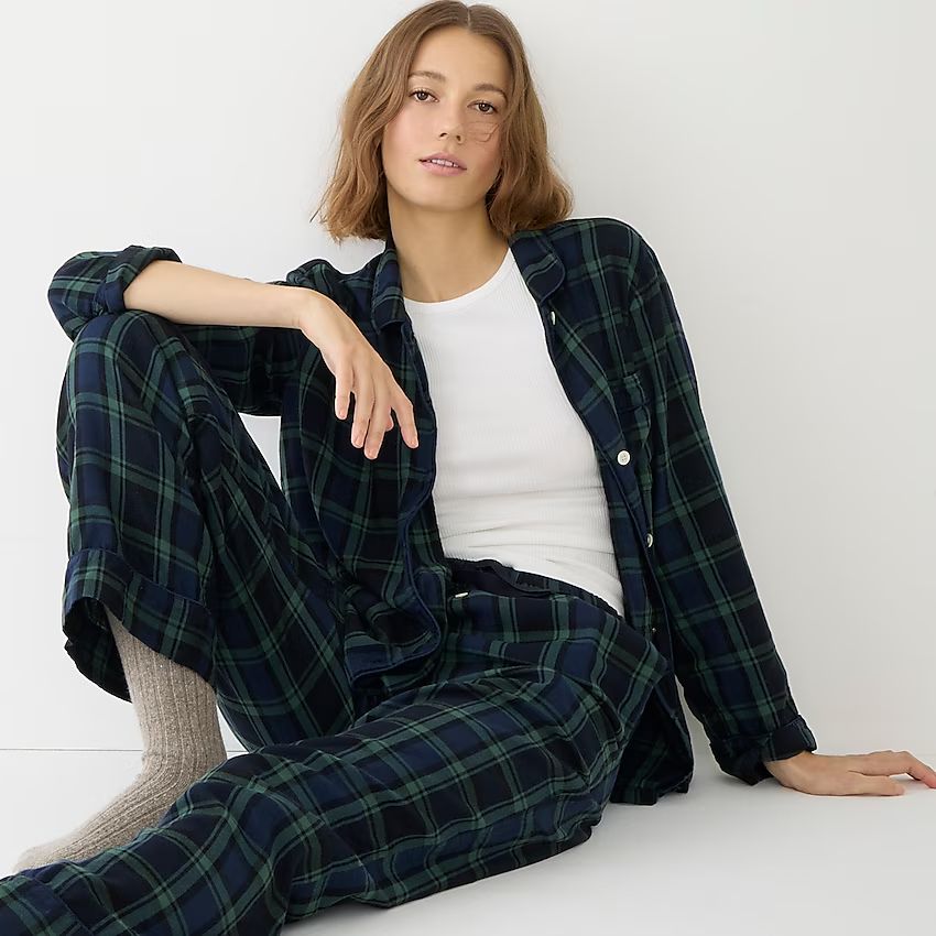 Flannel long-sleeve pajama set in Black Watch tartan | J.Crew US