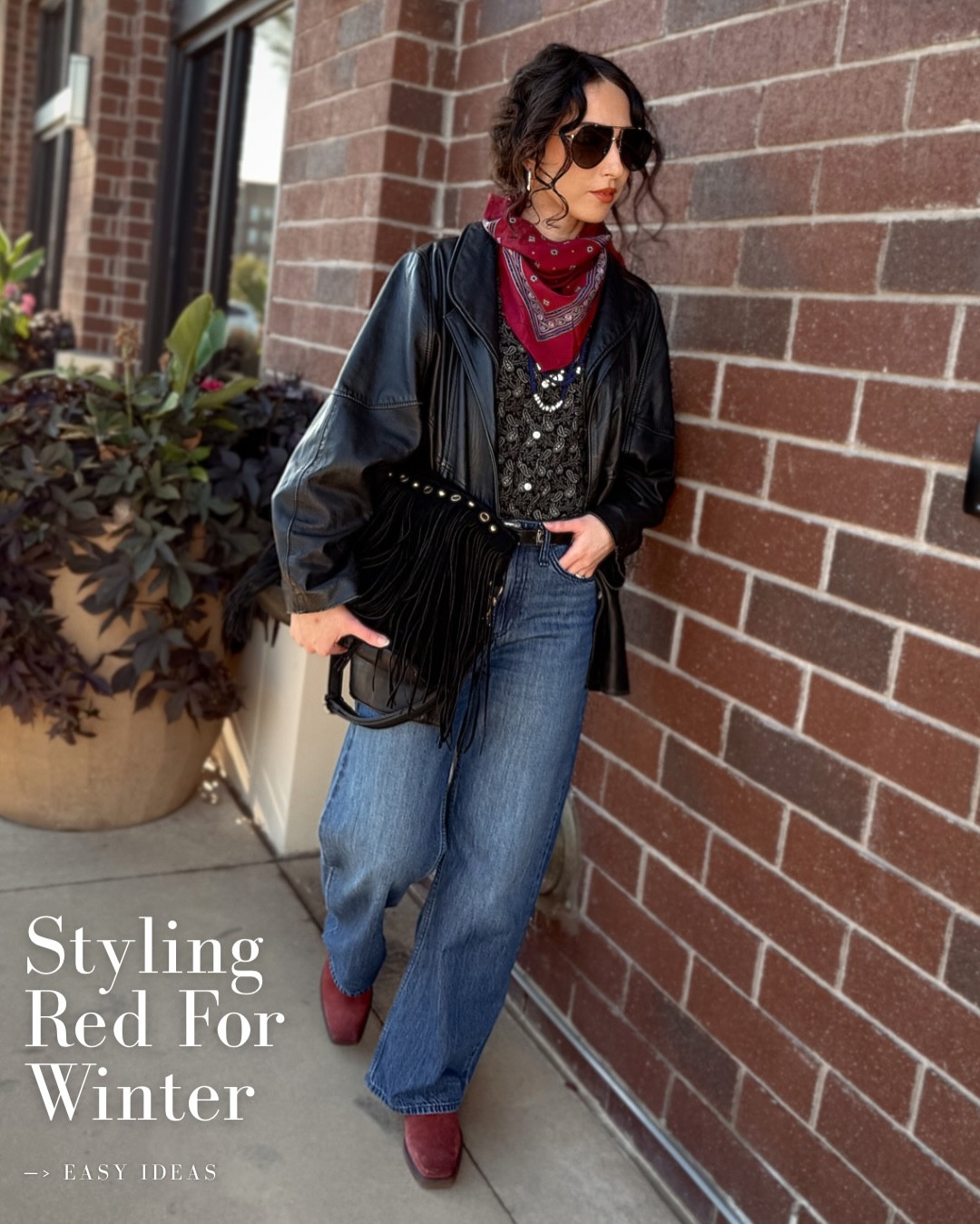 Easy Ways to Style Red this Winter 👇🏼
1 • Double up! Wear red in two places (red scarf and red trouser, red shoes and a red lip, etc.) 

2 • Small accessories create big impact -  especially contrasting against neutrals and animal prints 🐆🍒

3 • Wear red from head to toe - try a monochromatic matching set, coat or a dress making red the star 💃🏼 

4 • Raid grandmas closet for vintage pieces that speak to your style athletic in burgundy and crimson tones (like this vintage silk scarf I found at a thrift store) 

5 • The Christmas season makes red  appropriate for almost any occasion, paired with green makes it uber festive! 🎄

Save this post so you’re prepared to style red all winter long 💫

Ralph Lauren fashion, vintage style, vintage leather jacket, red boots, red accessories, leather gloves, red coat, trench coat styling, scarf styling, vintage accessories, thrift finds 

#winteroutfitideas #leatherjacket #outfitstyling