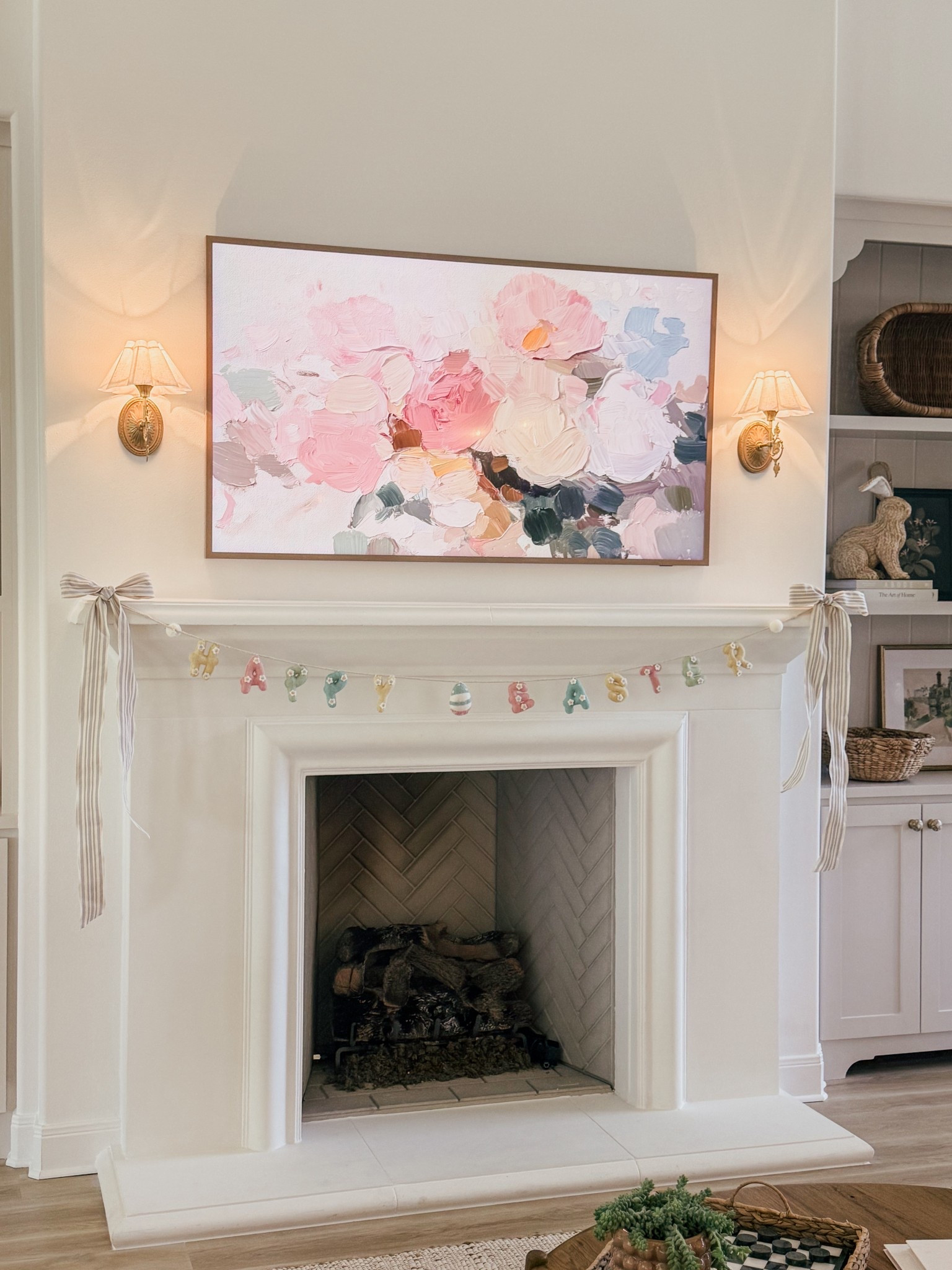 Still working on my Easter decor! I want to layer a banner behind this one. 

THEBLOOMINGNEST sconce frame tv 

#LTKSeasonal #LTKHome #LTKSpringSale