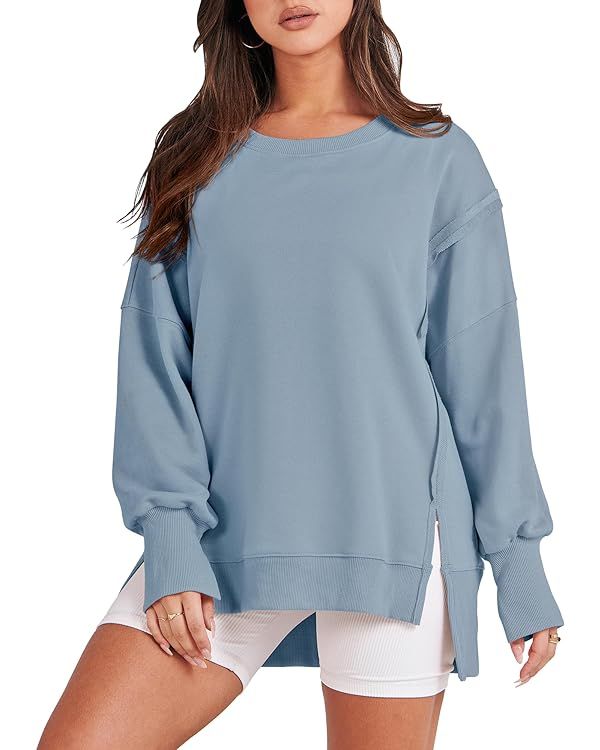ANRABESS Women's Oversized Sweatshirt Crew Neck Long Sleeve Casual Slit Sloucthy Pullover Top Fal... | Amazon (US)