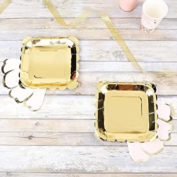 Gold Foil Square Paper Plates Scalloped Edge (7 In, 48 Pack) | Amazon (US)