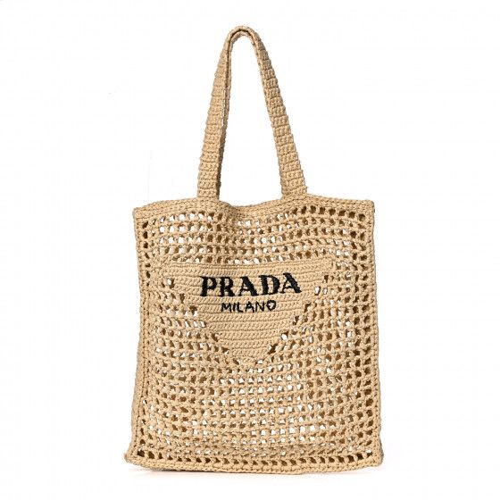 PRADA Raffia Embroidered Logo Tote Bag Naturale | FASHIONPHILE | Fashionphile