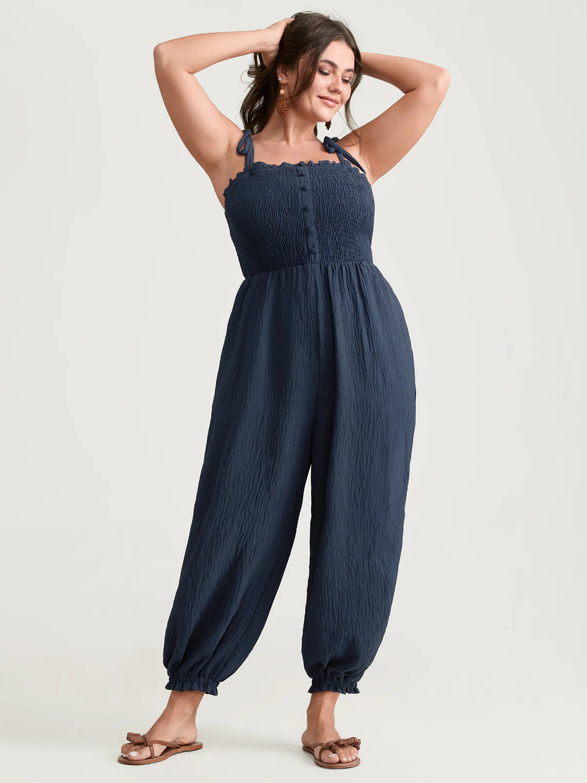Cute Shoulder-Tie Cuffed Hem Jumpsuit | Bloomchic