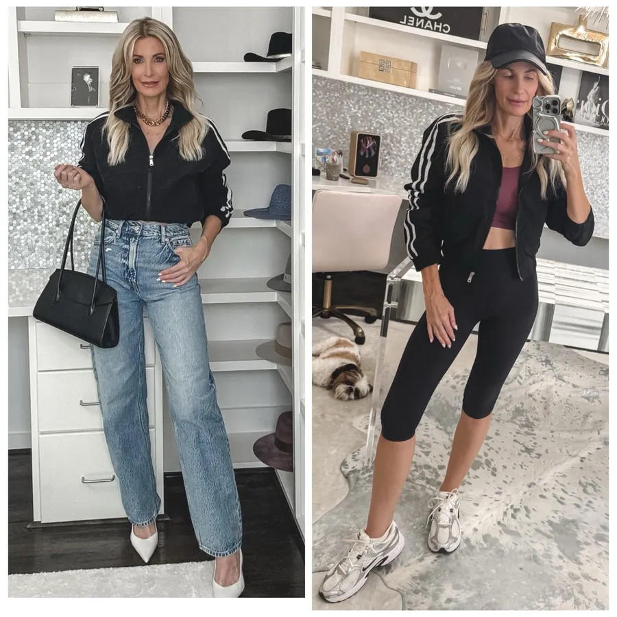 If I was your stylist, I’d tell you to buy this under-$100 track jacket ASAP. 🤍 I’m going to show you two ways to style it! Look #1: Pair it with these fabulous high-waisted soft barrel jeans for an elevated, off-duty look. These are my current favorite jeans because the fit is absolutely incredible. I get stopped every time I wear them, and someone always asks where they’re from! Look #2: Throw it on with leggings for yoga, a workout, running errands, or travel. It’s one of those pieces that effortlessly transitions from casual to chic, making it a true wardrobe staple. ✨ Sizing: Everything runs true to size. I’m wearing an XS in the jacket, a 24 in the jeans, and an XS in the leggings. And bonus—the leggings are part of the Nordstrom Anniversary Sale, so now is the perfect time to grab them. This is one of those versatile pieces you’ll wear on repeat, season after season. 

 

#LTKdayinmylife #LTKootd