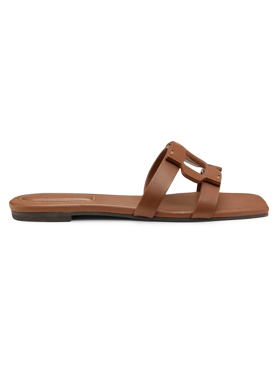 Women's Monogram Leather Flat Slides - Sable - Size 6 Sandals | Saks Fifth Avenue