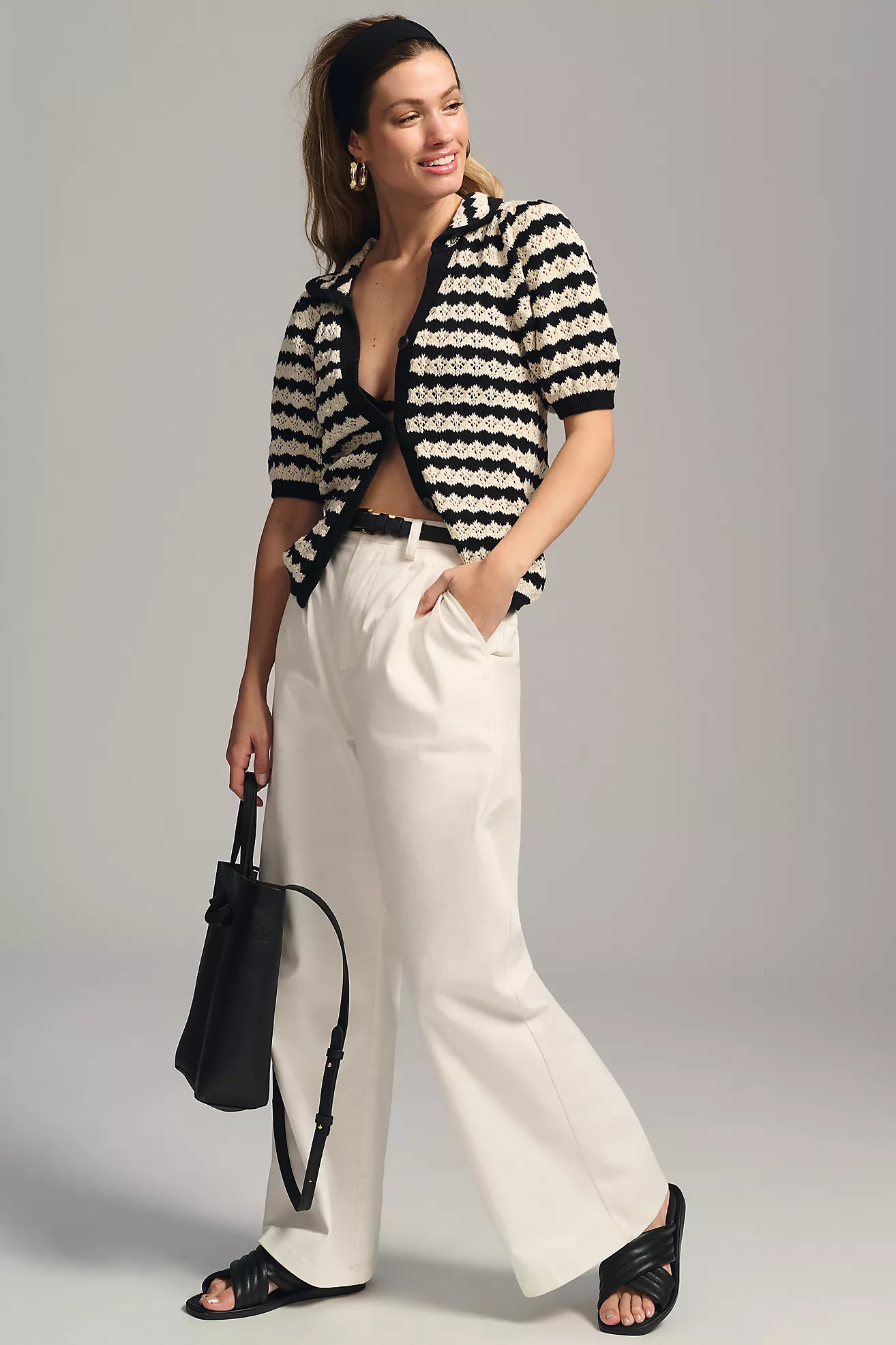 Maeve Short-Sleeve Polo Cardigan Sweater | Anthropologie (US)