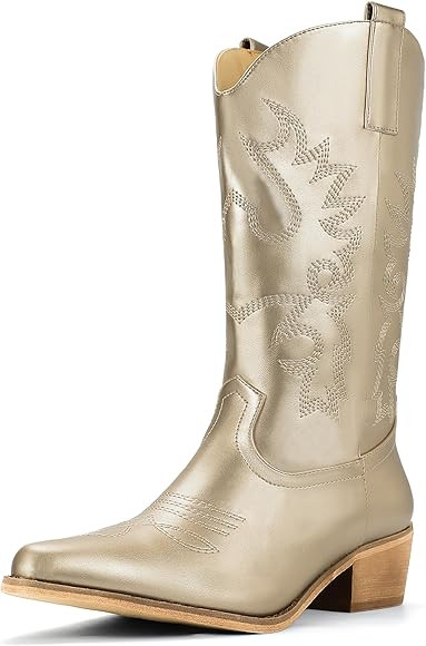IDIFU Women's Cowboy Boots for Women Cowgirl Boots Western Boots Mid Calf Embroidered Chunky Low ... | Amazon (US)