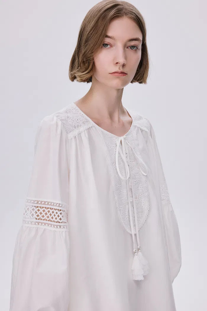 Bea Embroidered Blouse and Shorts Set in Silk Cotton Blend | Fabrique