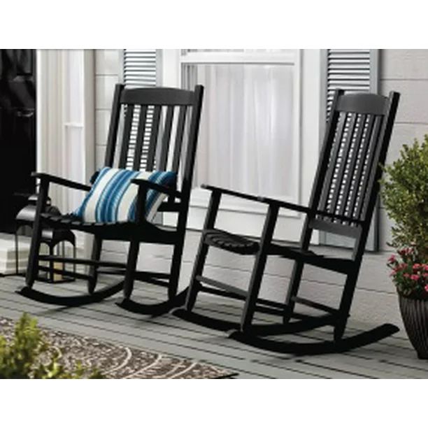 Mainstays Outdoor Wood Porch Rocking Chair, Black Color, Weather Resistant Finish | Walmart (US)