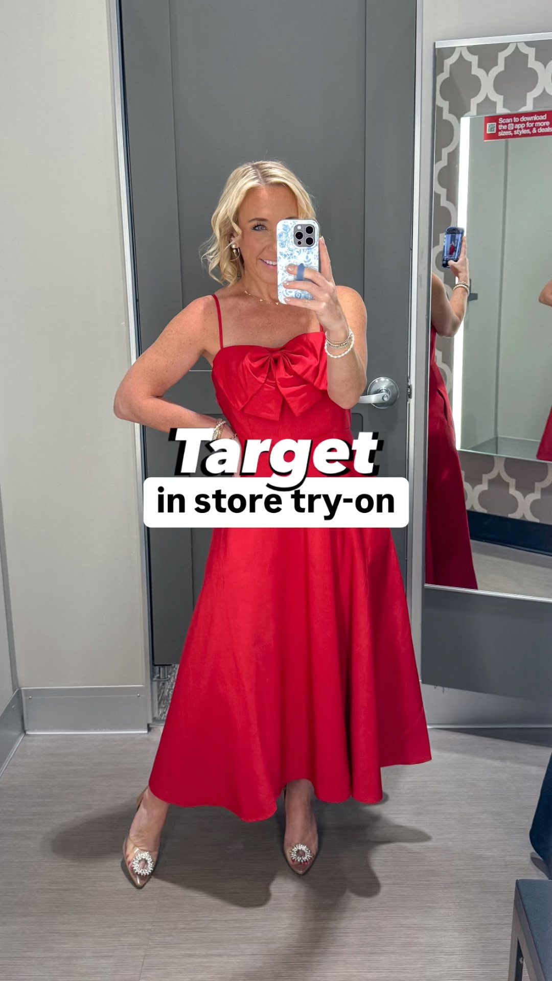 Target in store try-on:
1. Red bow midi dress - size 6, but needed a size 4.
2. Red/pink bow mini dress - size small.
3. Leopard dress - size small
3b. Maroon blazer - size XS. 
4. Black slip dress w/bow print - size small.
5. Black corset dress - size small. 
6. Black bow midi dress - size 4.
7. Black lace dress - size small.
8. Rhinestone embellished t-shirt - size XS (runs oversized).
• black slip skirt - size small.
* heels - tts. 
** also linked my outfit from the beginning - small in both (tee is from a set!)

#LTKVideo #LTKHoliday #LTKSeasonal