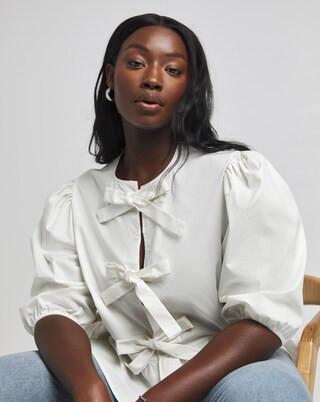 Tie Front Puff Sleeve Smock Top | Simply Be (UK)