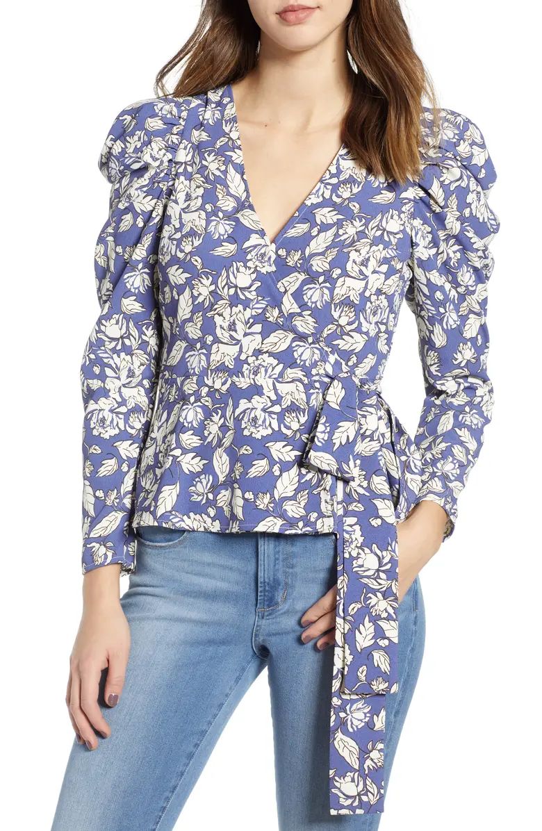 Puff Sleeve Floral Wrap Top | Nordstrom