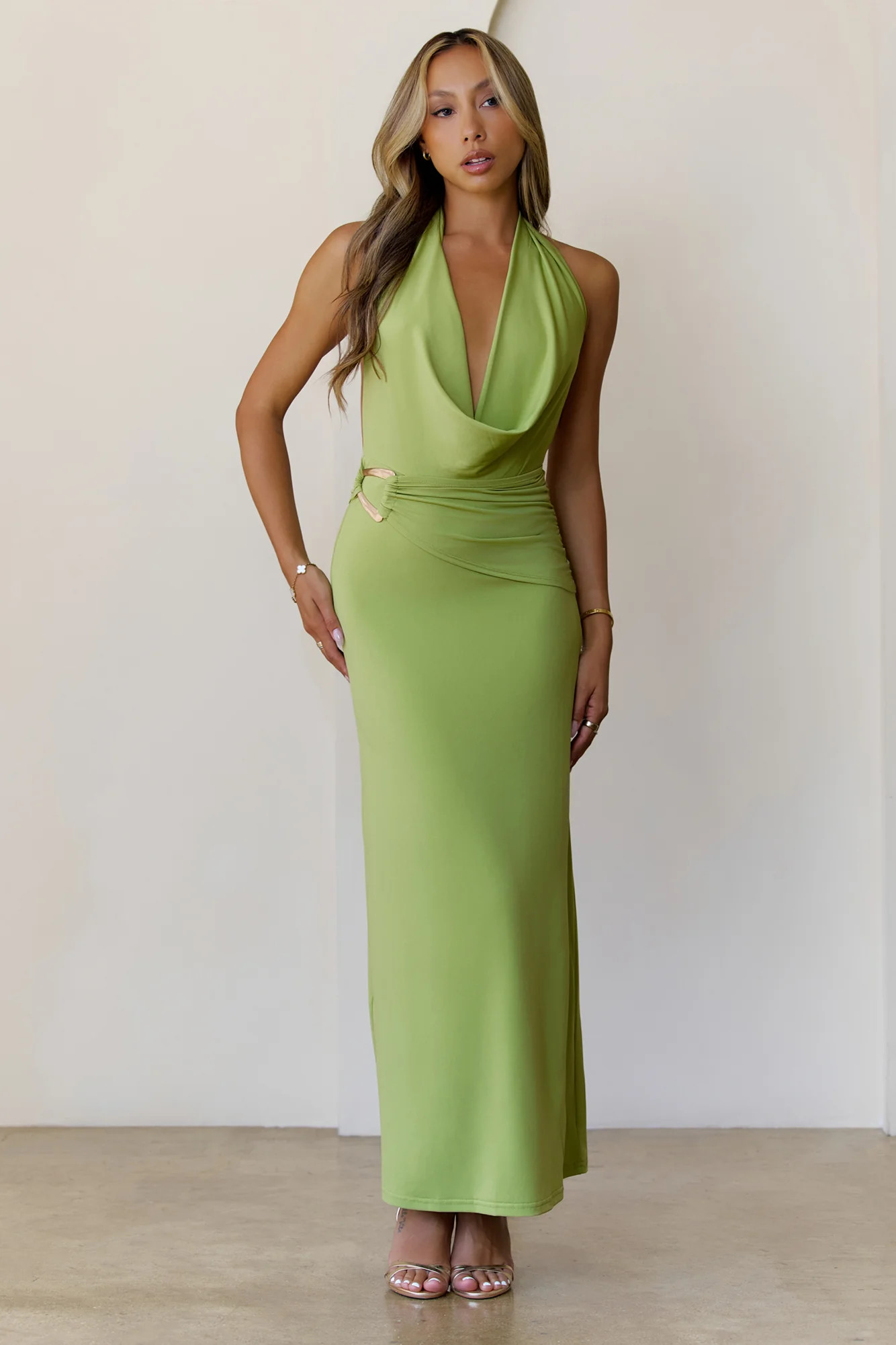 Silk Essence Halter Maxi Dress Green | Hello Molly (US)