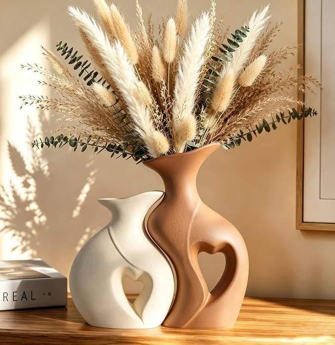Ceramic Vase Set of 2, Heart Vases for Home Decor, Wedding Gift | Amazon (US)