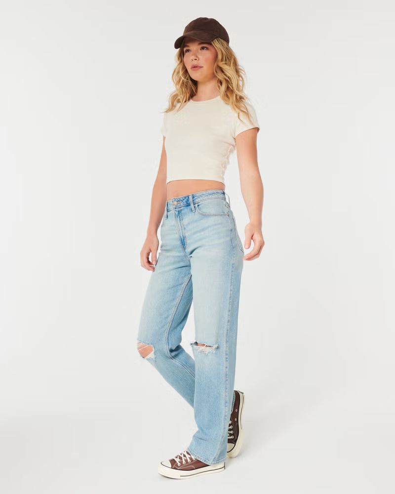 Ultra High-Rise Ripped Light Wash Dad Jeans | Hollister (US)