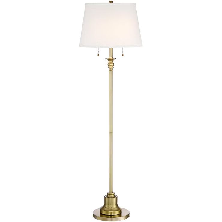 360 Lighting Traditional Floor Lamp 58" Tall Brushed Antique Brass Metal Off White Linen Fabric D... | Target