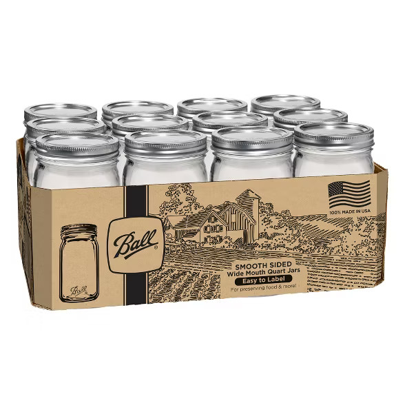 Ball 32oz 12pk Glass Smooth-Sided Wide Mouth Mason Jar with Lid and Band | Target