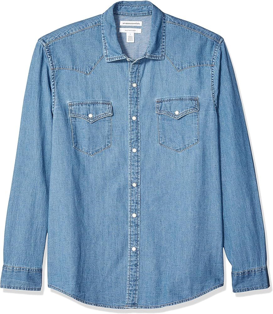 Amazon Essentials Men's Regular-Fit Long-Sleeve Denim Shirt | Amazon (US)