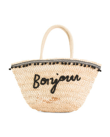 Bonjour Large Tote With Pom Pom Detailing | TJ Maxx