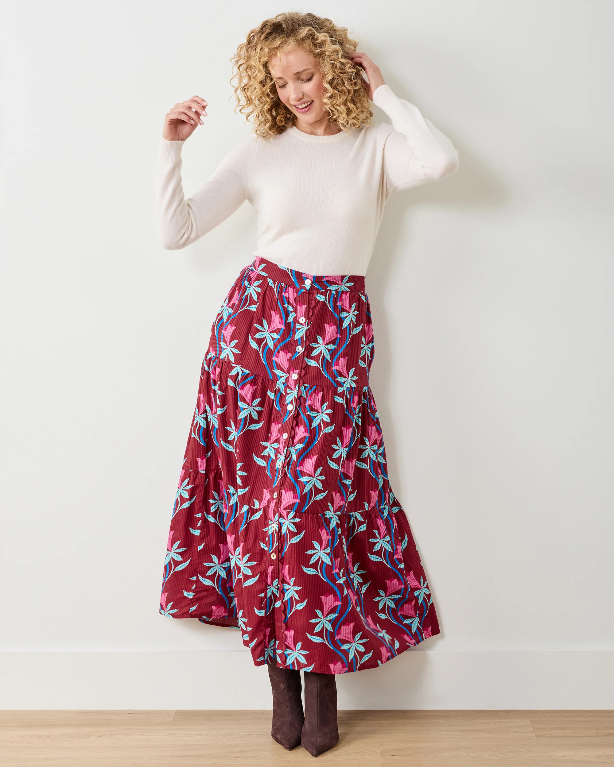 Moonflower Vine - Tessa Skirt - Barn Red | Printfresh