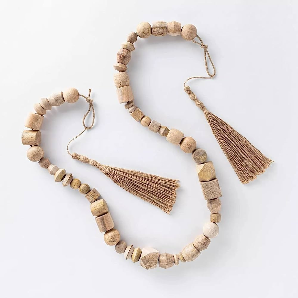 96" Decorative Wooden Bead Garland Natural - Threshold Designed with Studio McGee | Amazon (US)