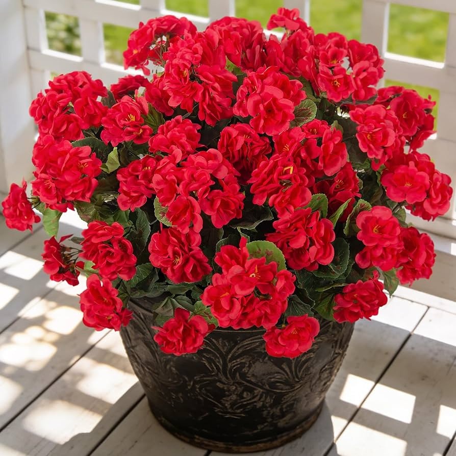 Artificial Geranium Flowers for Outdoors Decoration, Fake Silk Geraniums Flower UV Resistant Look... | Amazon (US)