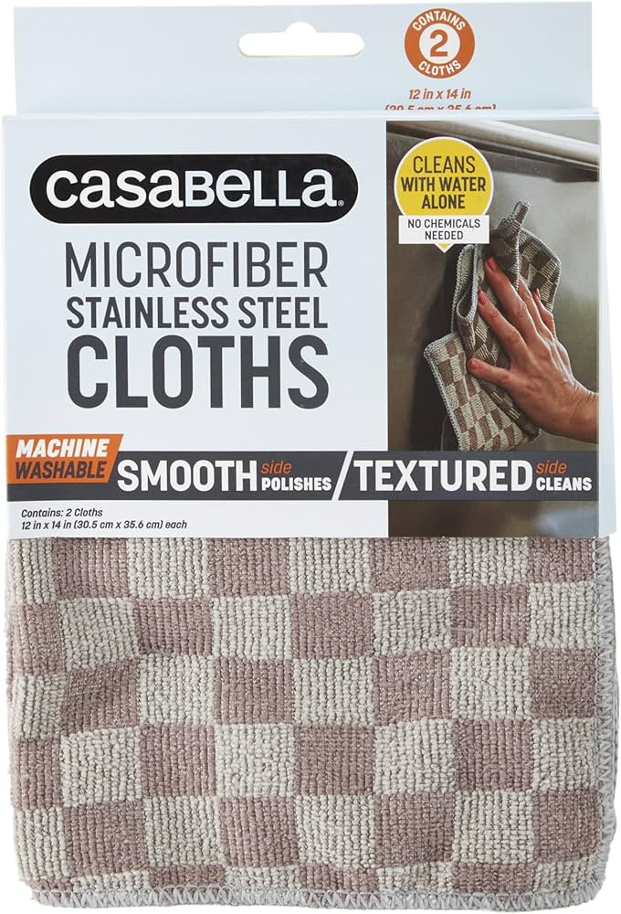 Casabella Microfiber 12" x 14" Cleaning Cloths, Two-Tone (Pack of 2), 1 EA, Grey Stainless Steel, 2 Count | Amazon (CA)