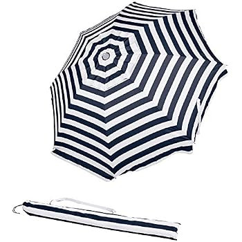 AmazonBasics Beach Sun Umbrella, Navy Blue Striped | Amazon (US)