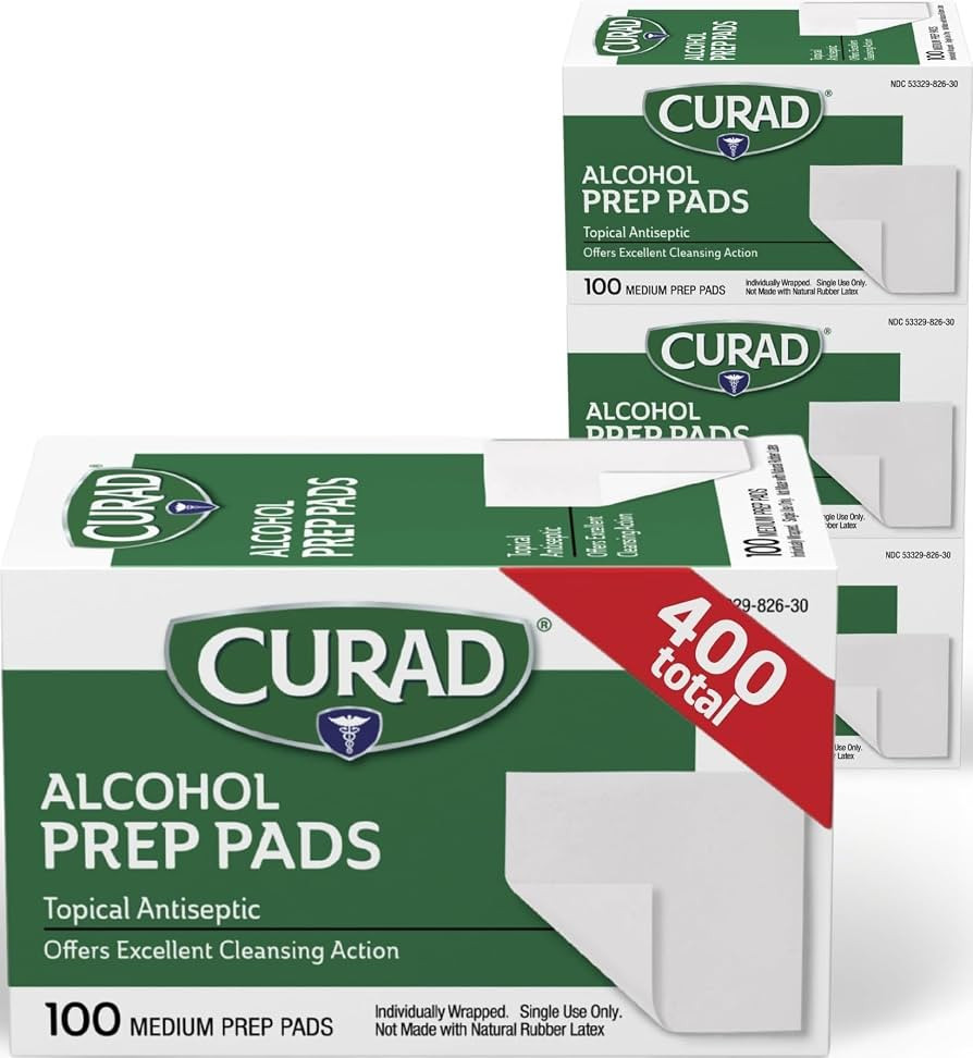 CURAD Alcohol Prep Pads, 400 Count, Medium 70% Isopropyl Alcohol Wipes, Individually Wrapped, Fir... | Amazon (US)