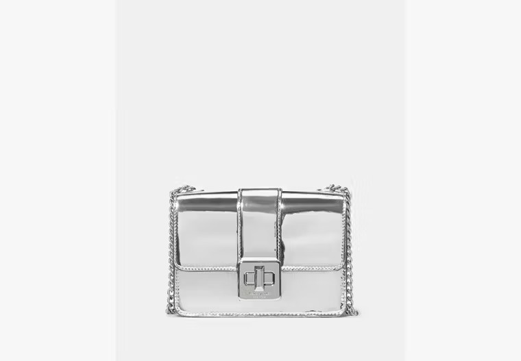 Kate Spade Phoebe Mirror Metallic Turnlock Mini Flap Crossbody, Silver | Kate Spade Outlet