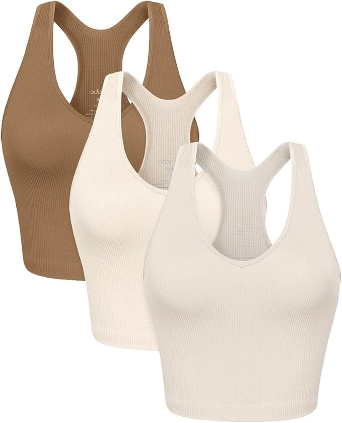 ODODOS 3-Pack Seamless Racerback Crop Tank for Women Ribbed Knit Soft Crop Tops | Amazon (US)