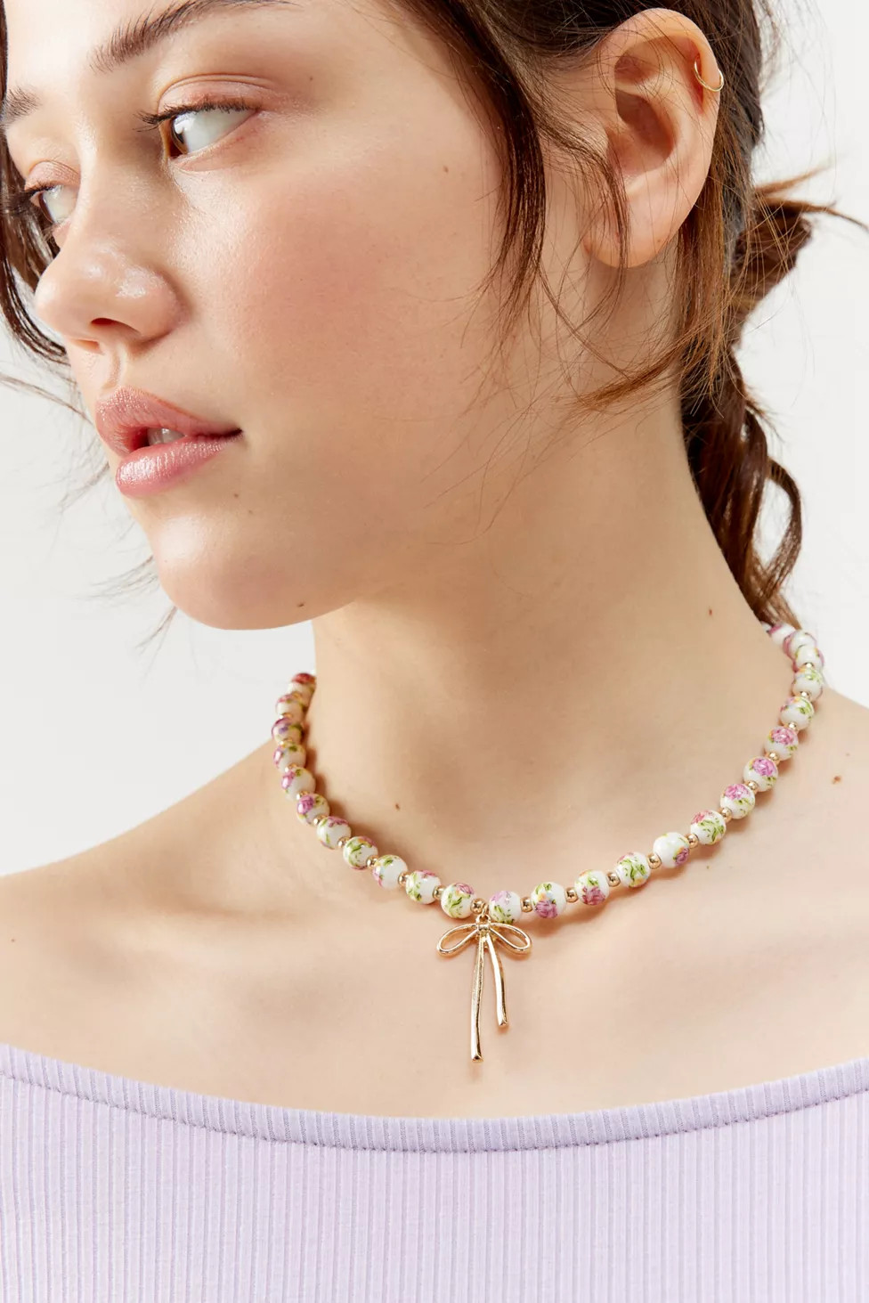 Vera Floral Beaded Bow Necklace | Urban Outfitters (US and RoW)