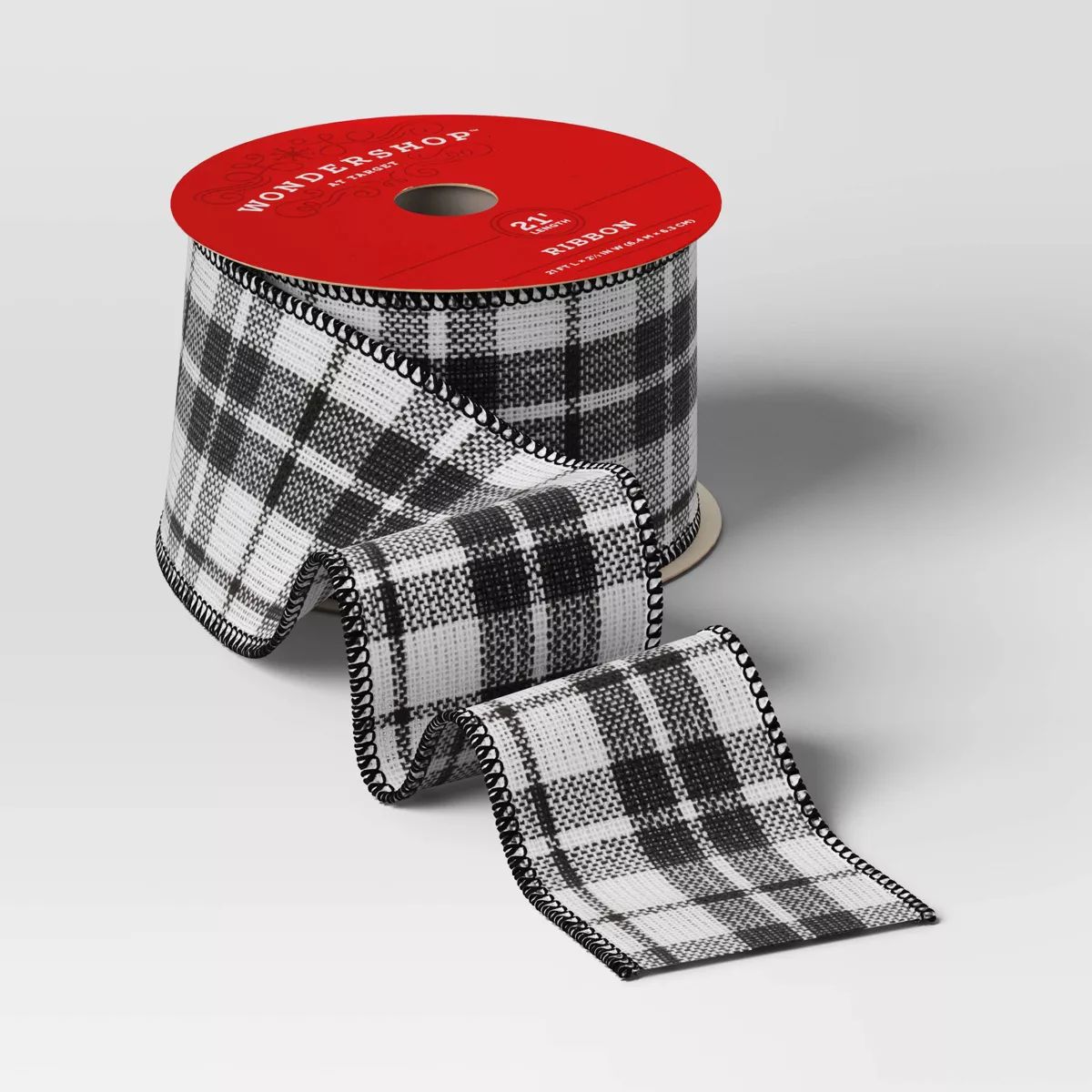 2.5" Christmas Plaid Fabric Ribbon Black/White 21ft - Wondershop™ | Target