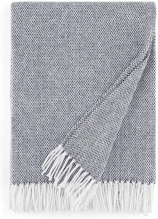 Sferra Terzo 100% Brushed Cotton Throw - Navy/White | Amazon (US)