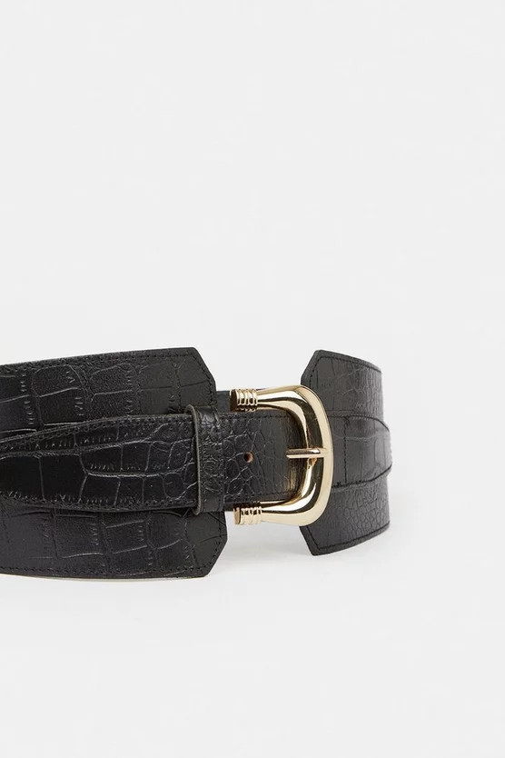 Leather Croc Wide Waist Belt | Karen Millen | Karen Millen US