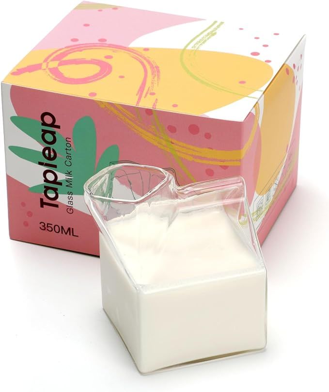 Tapleap Glass Milk Carton, Kawaii Aesthetic Clear Cup, Cute Mini Creamer Container - Small Gift C... | Amazon (US)