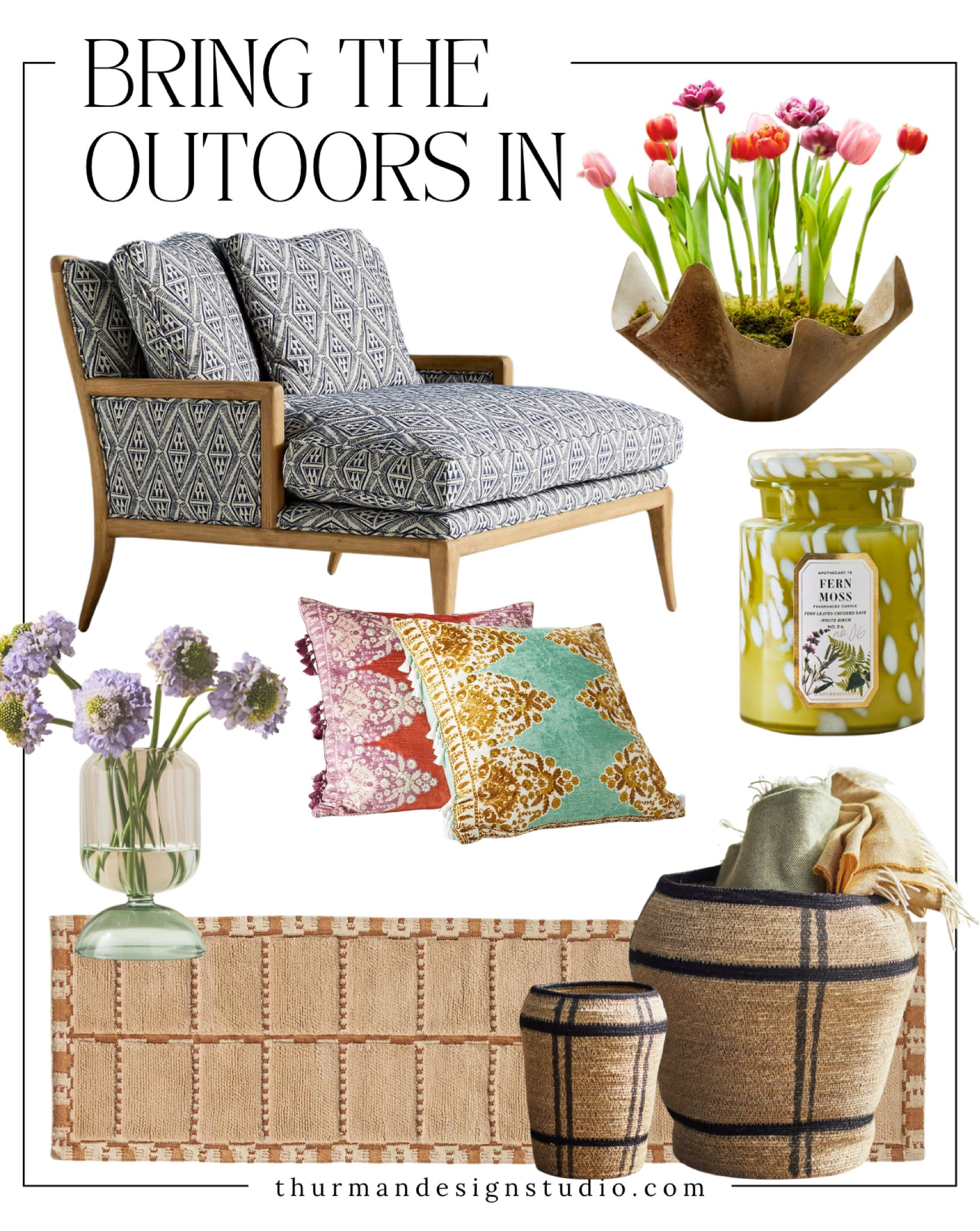 Bring The Outdoors In 
It's time to bring the outdoors in! From lush greenery, to natural textures, organic elements, and bright textiles you can merge the tranquility and beauty of nature with indoor spaces. Discover how incorporating elements such as large windows, botanical prints, and eco-friendly materials can evoke a sense of serenity and rejuvenation within your home.
 
Don't be afraid of color be it vivid or more subdued. Experiment and find joy in effortlessly infusing your interiors with the refreshing allure of the great outdoors. Remember the more natural and surprising elements you introduce the more spacial your space will begin to feel.

#LTKSeasonal #LTKbeauty #LTKhome