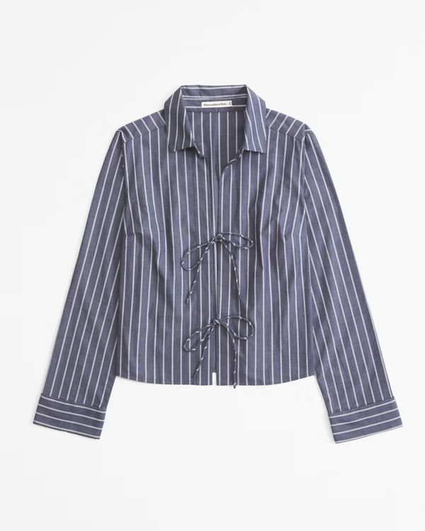 Long-Sleeve Poplin Tie-Front Shirt | Abercrombie & Fitch (US)