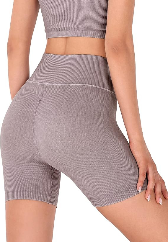 ODODOS Seamless Yoga Shorts for Women, High Waist Butt Lifting Acid Washed Ribbed Workout Gym Run... | Amazon (US)