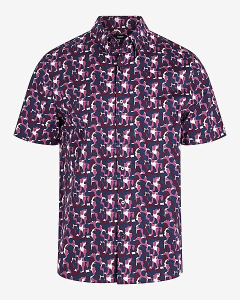 Abstract Shapes Cotton Stretch Short Sleeve Shirt | Express