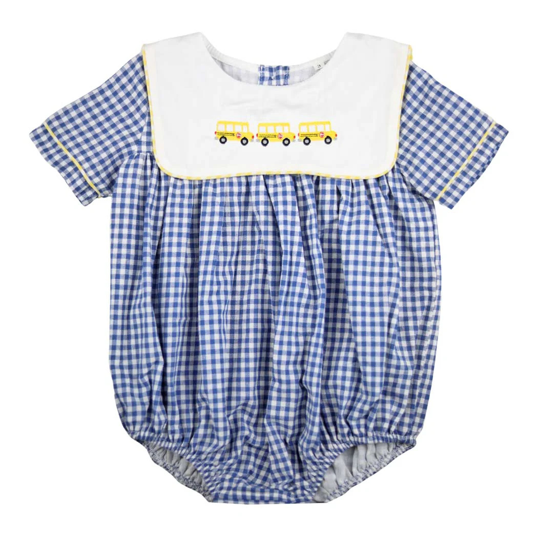 Boys Navy Gingham School Bus Bubble | The Bella Bean