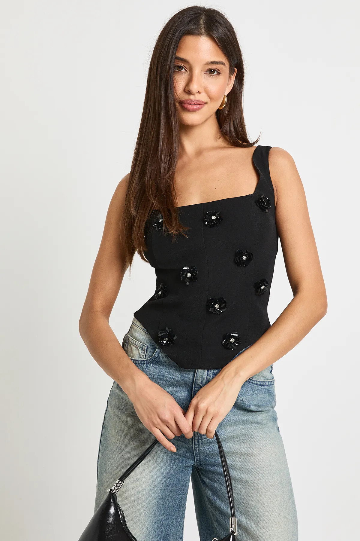 Floral Embellished Corset Top | Boohoo.com (UK & IE)