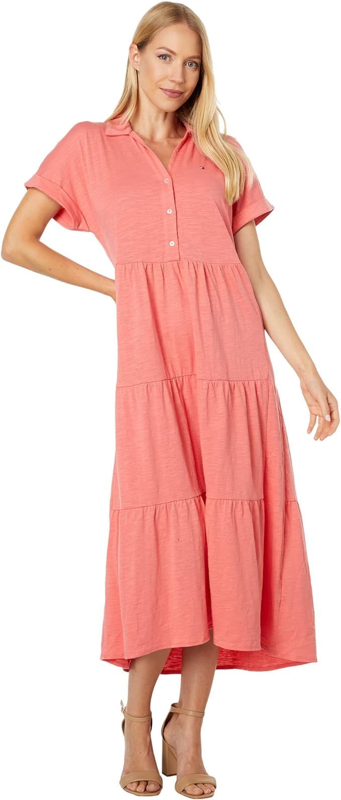 Tommy Hilfiger Women's Tiered Skirt Maxi Short Sleeve Casual | Amazon (US)