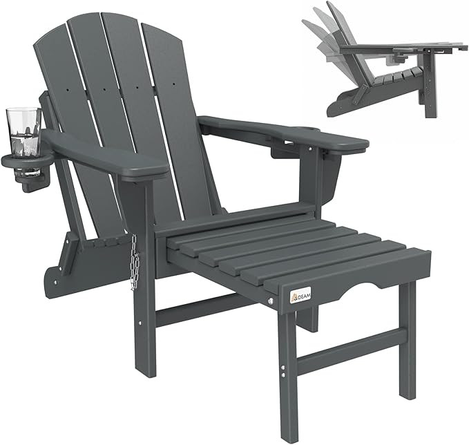 Mdeam 3-Level Adjustable Adirondack Chair with Retractable Ottoman, HDPE All-Weather Folding Fire... | Amazon (US)