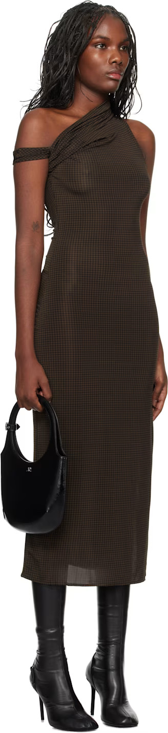 Brown Houndstooth Twist Midi Dress | SSENSE