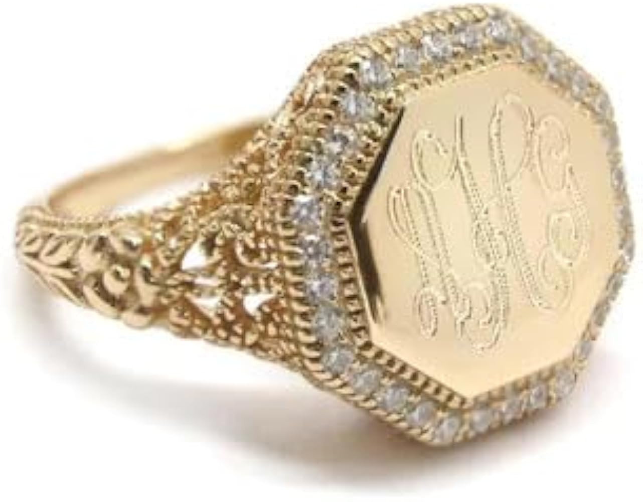 The Personal Exchange Monogram Gold Octagon Filagree Ring with CZ Accents Gold Plated over Sterli... | Amazon (US)